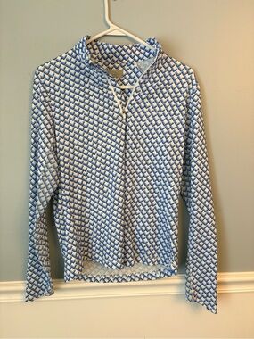 Callaway 1/4 Zip Golf Pullover Womens Size Medium Optic Dri Blue & White Chevron
